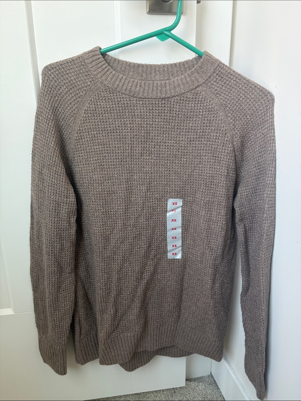 Women’s Taupe Crewneck Waffle Knit Sweater
